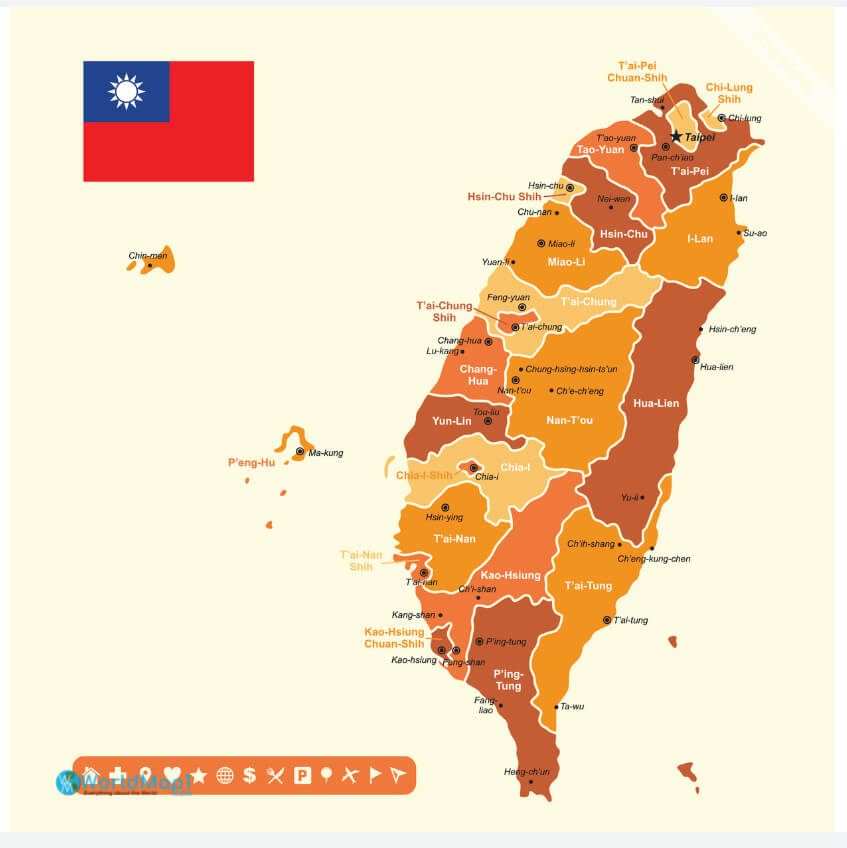 Carte detaillee de Taiwan avec les provinces